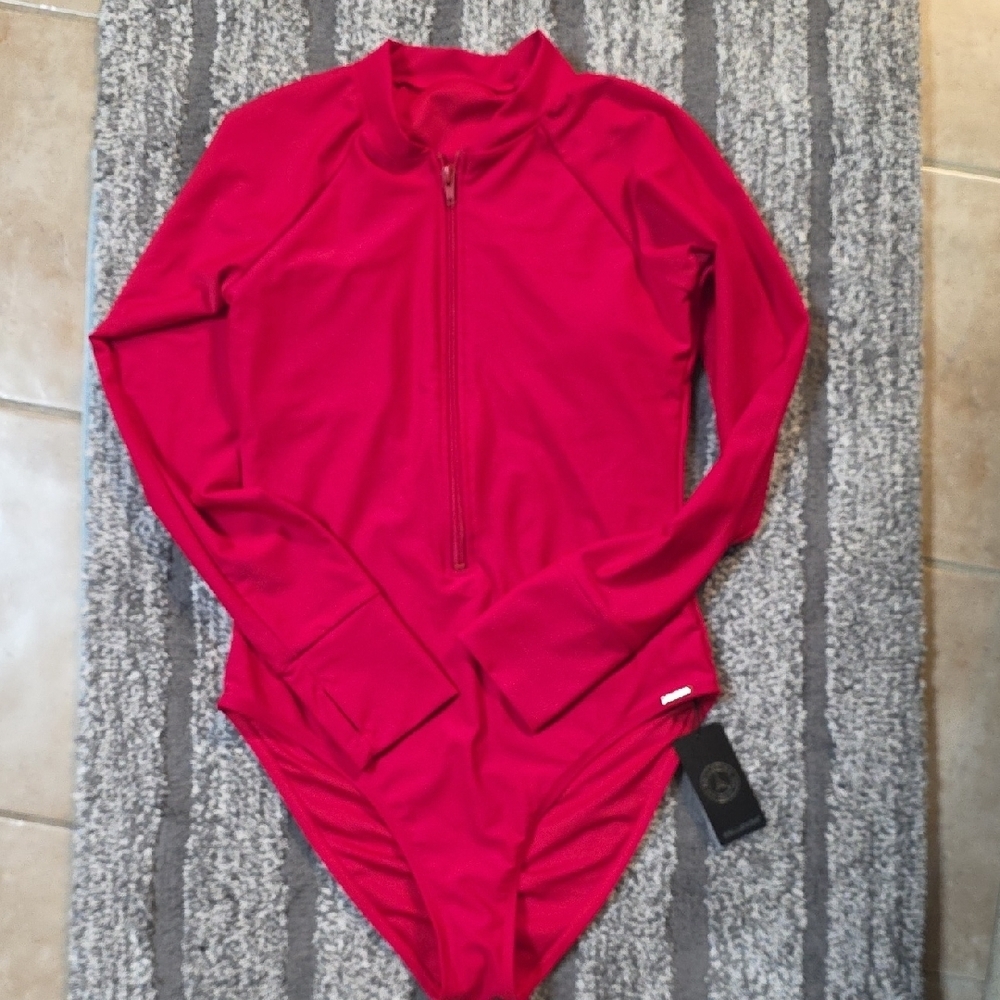 RELLECIGA Red Long Sleeve One Piece Swimsuit